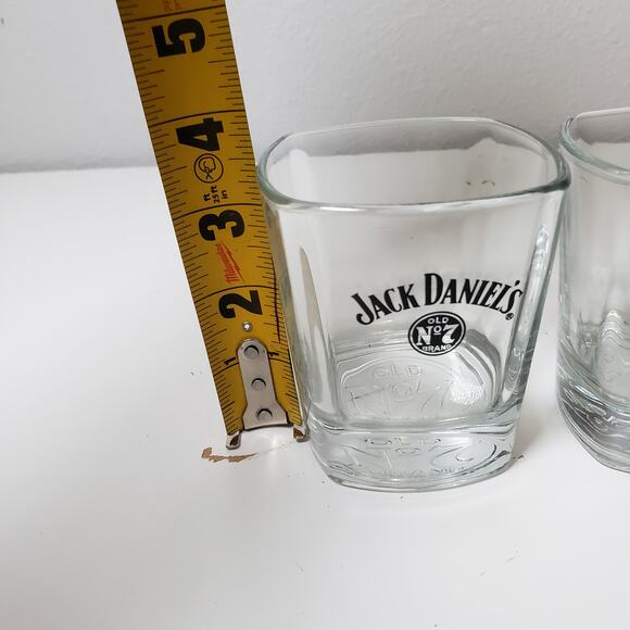 Jack Daniels Old No.7 Square Shot Glasses Clear Glass Set Of 2 Whiskey Bar - Picture 4 of 5